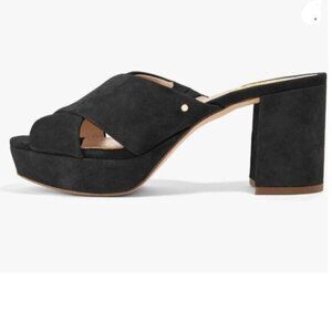 YDN Women Cross Strap Peep Toe Platform Chunky Block Heel Mules Pumps Black
